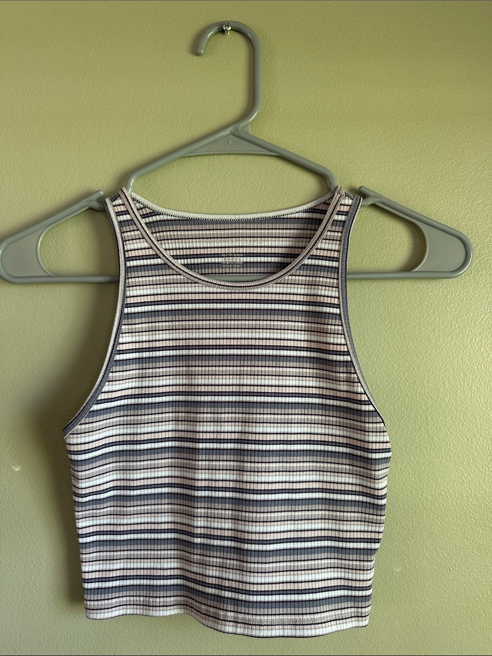 American Eagle Outfitters Navy & White Striped Ribbed Crop Tank